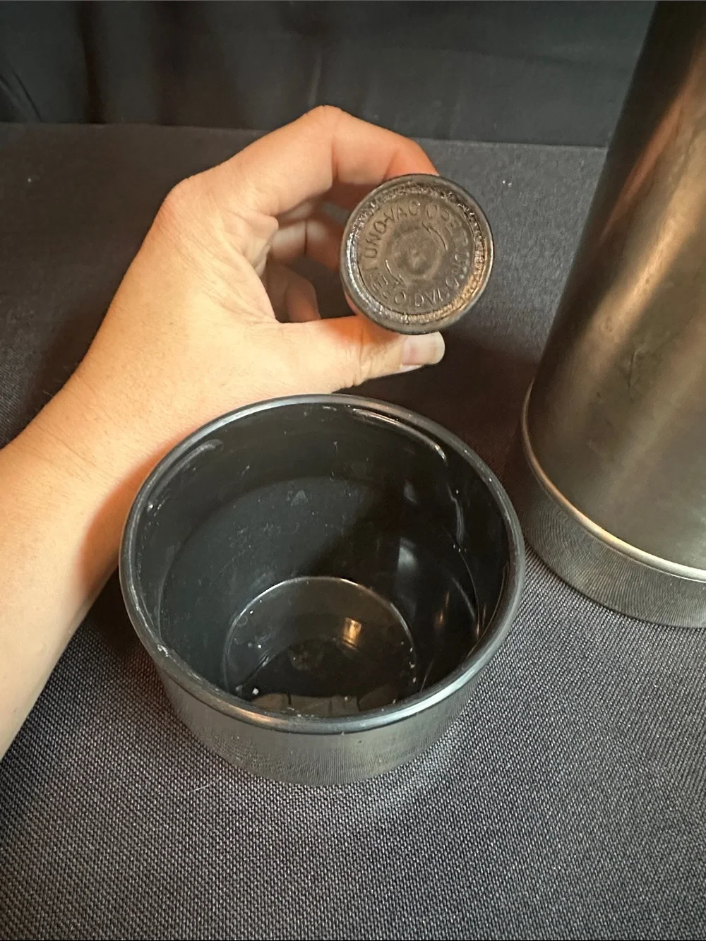 VTG Complete UNO-VAC Stainless Steel Thermos Union Mfg Meriden CT USA Cup